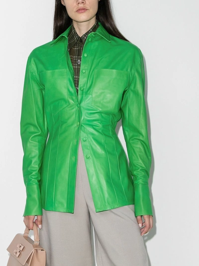 Shop Kwaidan Editions Fitted Leather Shirt In Green