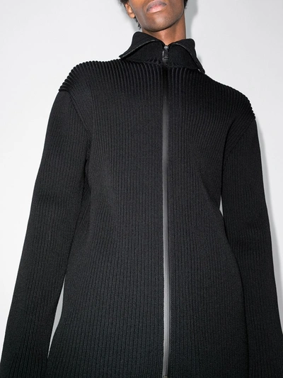 Shop Bottega Veneta Black Ribbed Hooded Cardigan