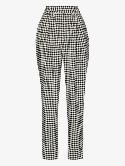 Shop Alessandra Rich Houndstooth Wool Trousers In Black