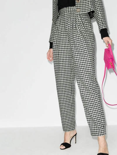 Shop Alessandra Rich Houndstooth Wool Trousers In Black