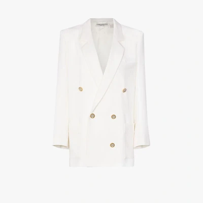 Shop Alessandra Rich Double-breasted Crystal Button Blazer In White