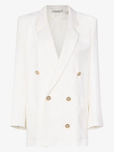 Shop Alessandra Rich Double-breasted Crystal Button Blazer In White