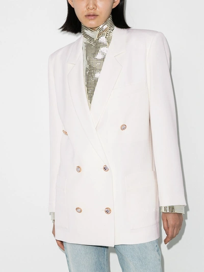 Shop Alessandra Rich Double-breasted Crystal Button Blazer In White