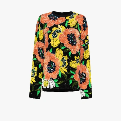 Shop Ashish Floral Sequinned Sweatshirt In Black