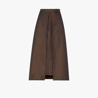 Shop Eftychia Layered Slit Wool Pencil Skirt In Brown