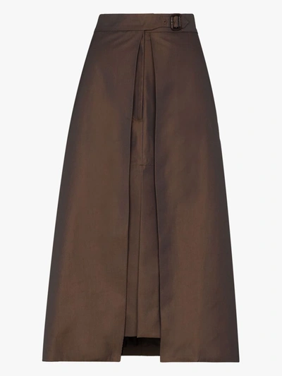 Shop Eftychia Layered Slit Wool Pencil Skirt In Brown