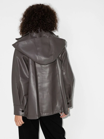 Shop Lvir Hooded Faux Leather Jacket In Grey