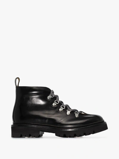 Shop Grenson Black Bridget Leather Hiking Boots