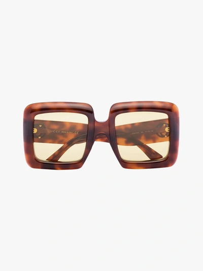 Shop Gucci Brown Havana Tortoiseshell Square Sunglasses