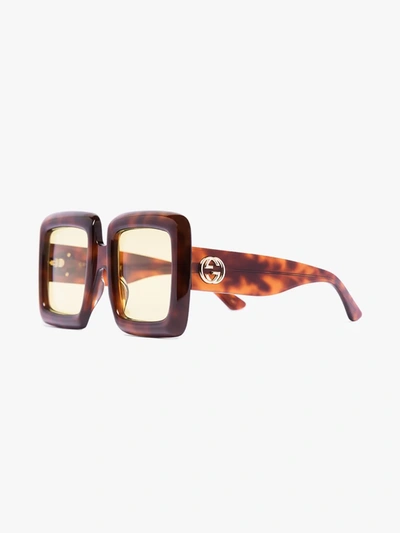 Shop Gucci Brown Havana Tortoiseshell Square Sunglasses