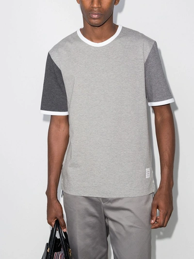 Shop Thom Browne Grey Ringer Contrast Sleeve Cotton T-shirt