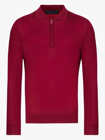 Shop Kiton Long Sleeve Wool Polo Shirt In Red