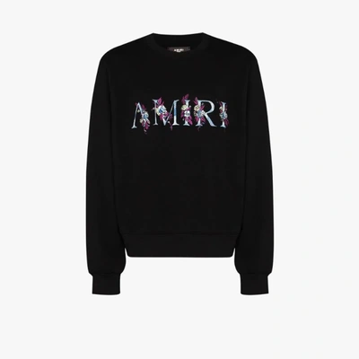 Shop Amiri Black Floral Logo Cotton Sweatshirt