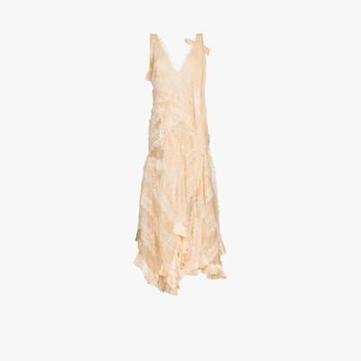 Shop Zimmermann Charm Lace Trim Silk Gown In Neutrals