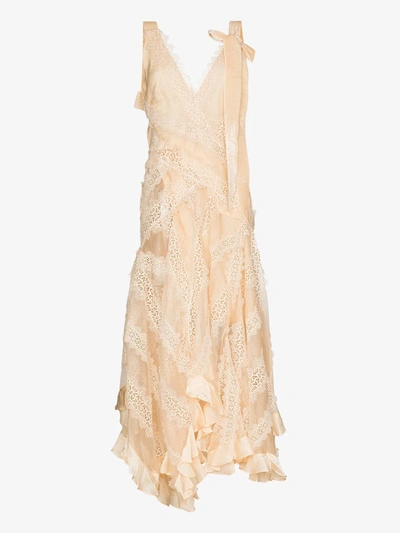 Shop Zimmermann Charm Lace Trim Silk Gown In Neutrals