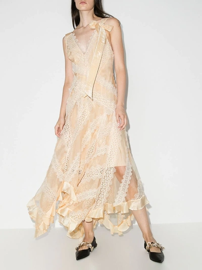 Shop Zimmermann Charm Lace Trim Silk Gown In Neutrals