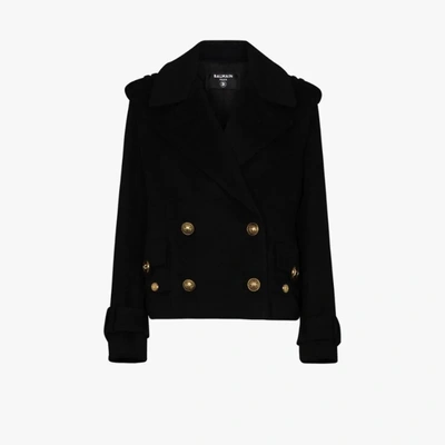 Shop Balmain Button Detail Wool Jacket In Black