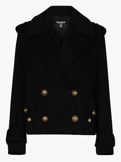 Shop Balmain Button Detail Wool Jacket In Black