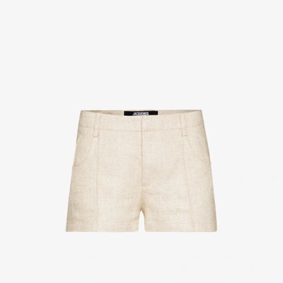 Shop Jacquemus Le Short Pleat Front Shorts In Neutrals