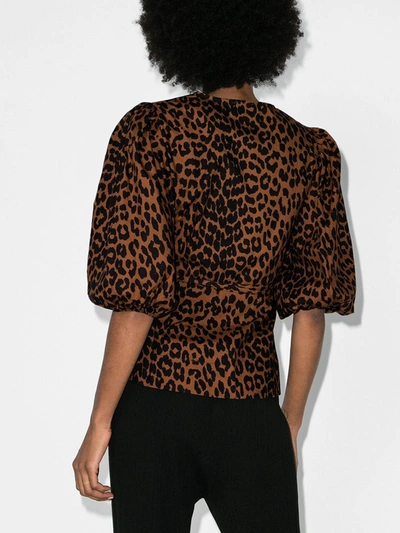 Shop Ganni Leopard Print Wrap Blouse In Brown