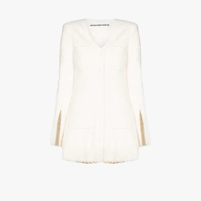 Shop Alexander Wang White Longline Tweed Jacket