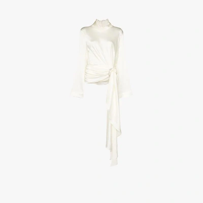 Shop Solace London High Neck Satin Blouse In White
