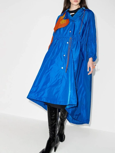 Shop Angel Chen Embroidered Hooded Coat In Blue