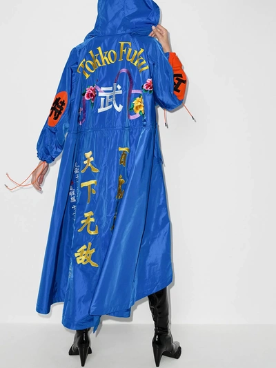 Shop Angel Chen Embroidered Hooded Coat In Blue