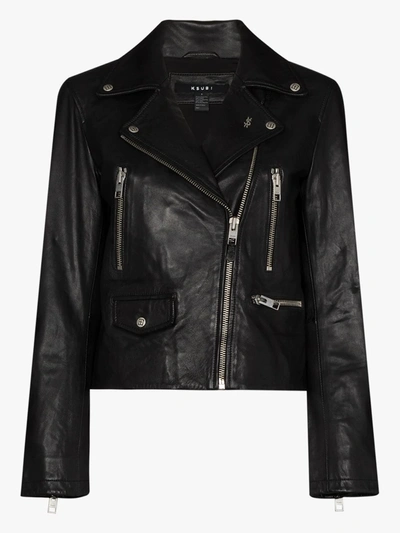 Ksubi Lapel Long Sleeve Leather Jacket In Black