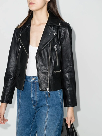 Ksubi Lapel Long Sleeve Leather Jacket In Black