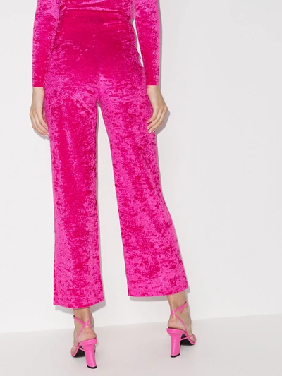 Shop Marine Serre Cropped Velvet Trousers In Pink