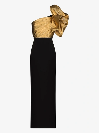 Shop Solace London Iyana Statement Sleeve Evening Gown In Black