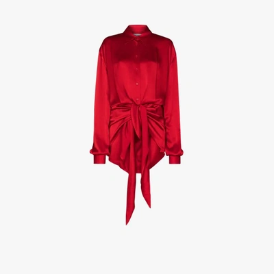 Shop Attico Tie Waist Shirt Dress In Red