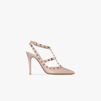 Shop Valentino Pink Rockstud 100 Caged Leather Pumps In Neutrals