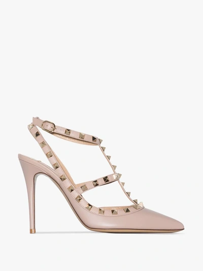 Shop Valentino Pink Rockstud 100 Caged Leather Pumps In Neutrals
