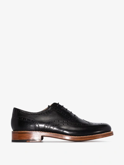 Shop Grenson Black Rose Patent Leather Brogue Shoes