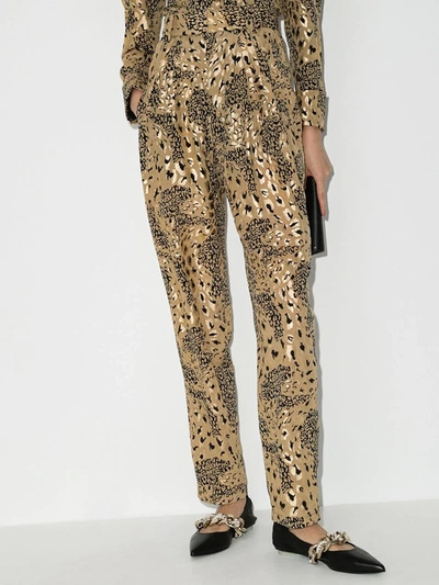 Shop Alessandra Rich Animal Print Silk Trousers In Neutrals