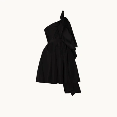 Shop Carolina Herrera Black One Shoulder Bow Mini Dress