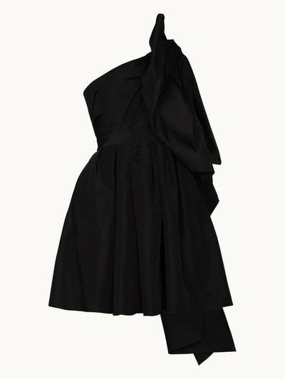 Shop Carolina Herrera Black One Shoulder Bow Mini Dress