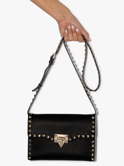 Valentino Black Rockstud Cross-body Bag In Grained Calfskin In Black