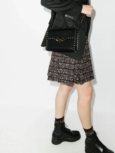 Valentino Black Rockstud Cross-body Bag In Grained Calfskin In Black