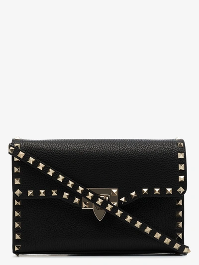 Shop Valentino Black Rockstud Small Leather Cross Body Bag