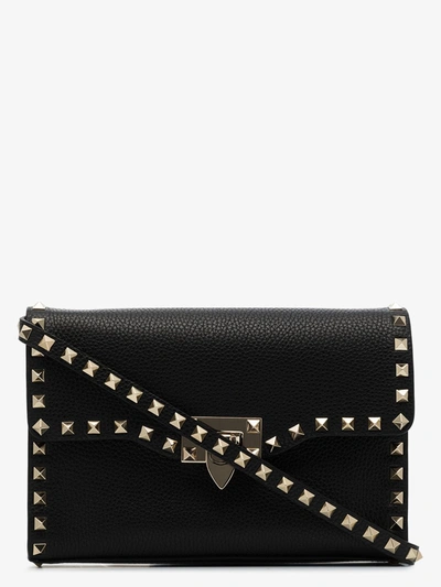 Valentino Black Rockstud Cross-body Bag In Grained Calfskin In Black