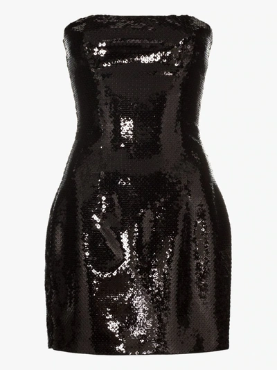 Shop Balmain Sequin Bustier Mini Dress In Black