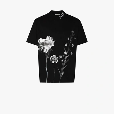 Shop Valentino Flowersity Logo Print T-shirt In Black