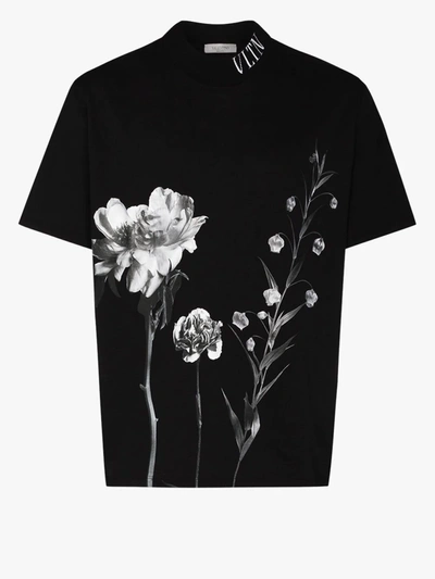 Shop Valentino Flowersity Logo Print T-shirt In Black