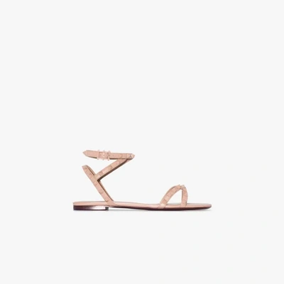 Shop Valentino Neutral Rockstud Flair Leather Sandals In Neutrals