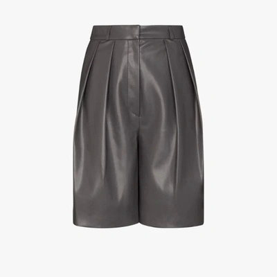 Shop Lvir Pleated Faux Leather Shorts In Grey