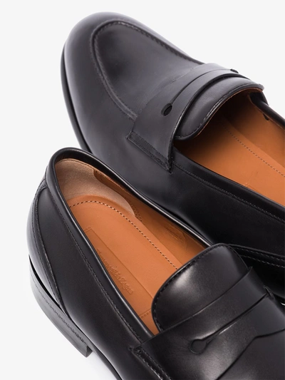 Shop Ermenegildo Zegna Leather Penny Loafers In Black