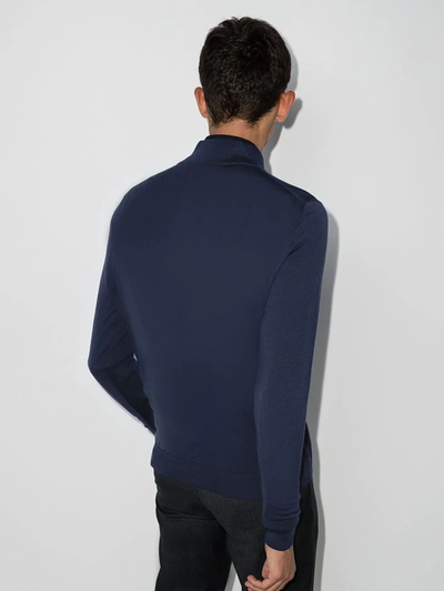 Shop Kiton Blue Long Sleeve Zip Knit Sweater